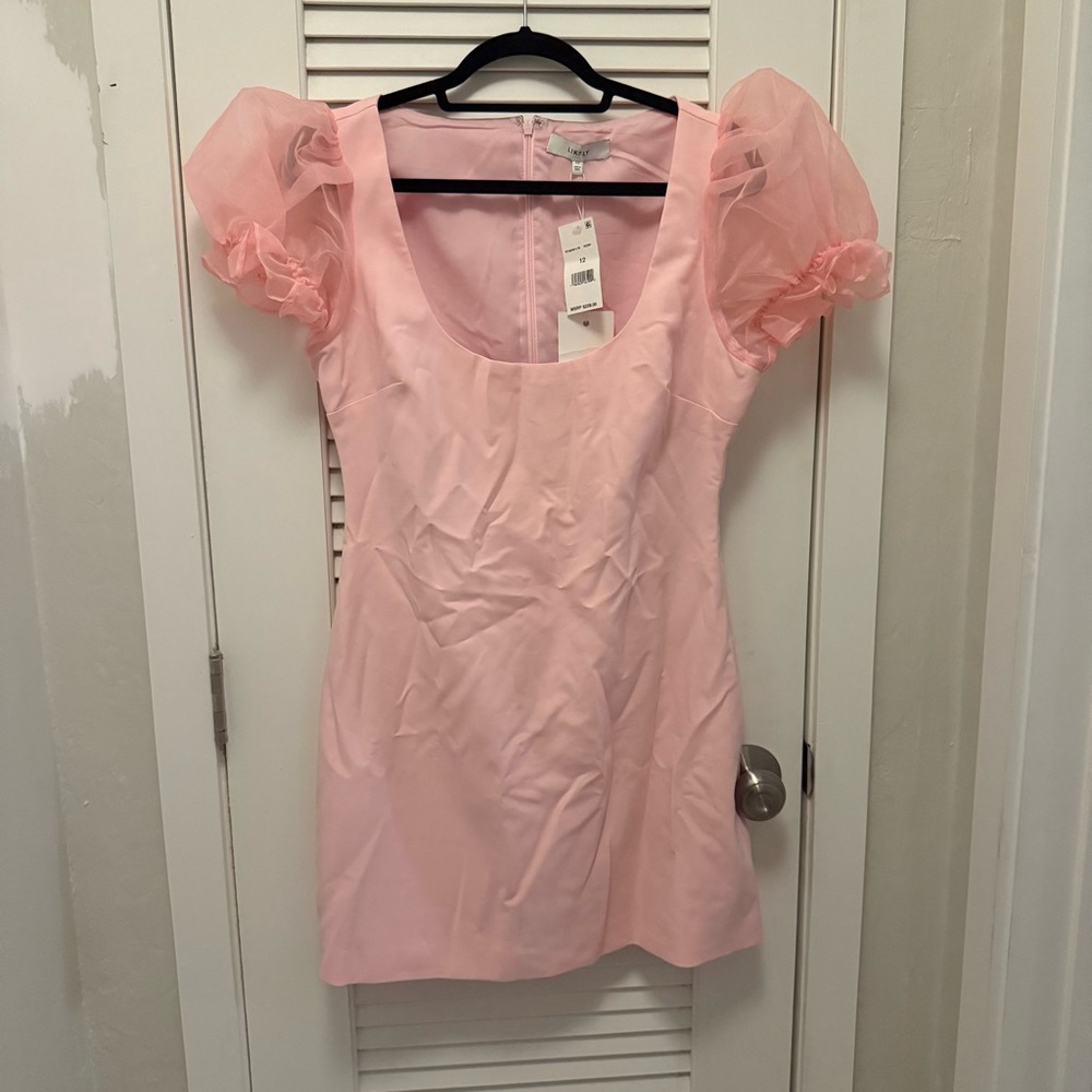 Likely Ari Dress Pink Mesh Puff Sleeve Mini Size 12 NWT